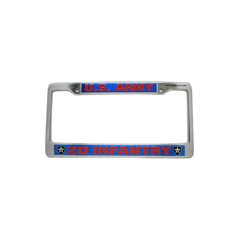 U.S. Army 2D Infantry Chrome License Plate Frame Free Screw