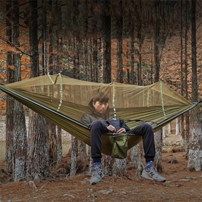 Camping Hammock with Net 210T Nylon Taffeta Automatic Quick Opening