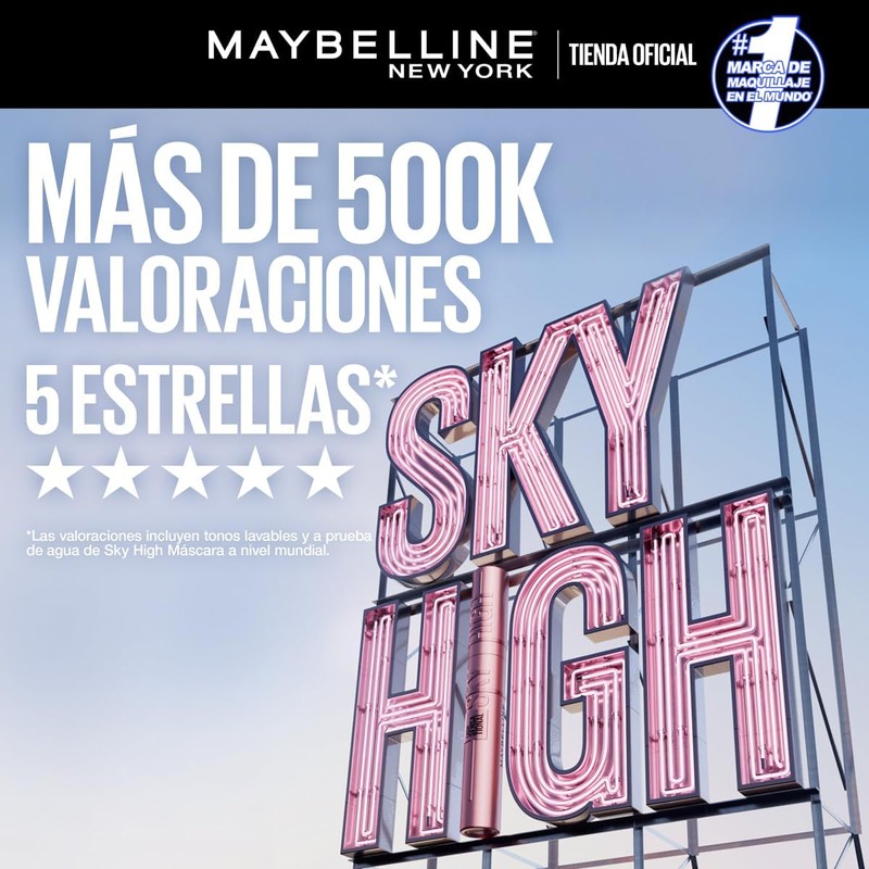 Maybelline Sky High Máscara de Pestañas, Longitud y Volumen 12H,