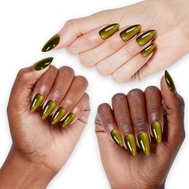 120pcs Press on Nails Almond -Vanpaga Gold Chrome Cat Eye Press on Nails Almond,Fake Nails Glitter Soft Gel Nails,Reusable Stick on Fake Nails in 15 Sizes for Women Girl Gift,Fake Nails Kit for DIY