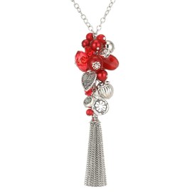 BULINLIN Long Silver Necklaces for Women Long chunky Pendant Necklace Sweater Chain Mothers Day Gifts Boho Costume Jewellery for Women(Red)