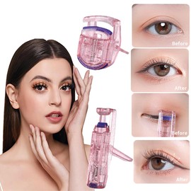 SUKPSY 2 Pcs Glitter Powder Eyelash Curler,Portable Plastic Wide Angle Eyelash Curler and Partial Precision Eyelash Curler Set, with Silicone Refill Pads for Women Daily Travel Makeup Tools