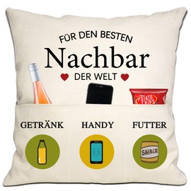 Bommex Neighbor Gift for Men Cushion Covers 18 x 18 Inches with 3 Pockets for Male Neighbor Thank You Gift Birthday Gift (Neighbor)