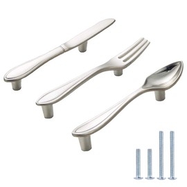 CENGOOD 3-Pack Cabinet Pulls Spoon Knife Fork Shape Door Handles Hole Center 3" Silver
