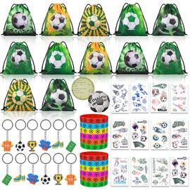 GOLDGE Football Party Bags Fillers, 60pcs Football Party Favors Set with Football Invitations, Stickers, Wristbands, Keychain, Drawstring Bag, Football Toys for Boys Girls Birthday Party Gift