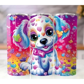 Handmade 20oz Stainless Steel Tumbler Colorful Puppy Design Custom Mug