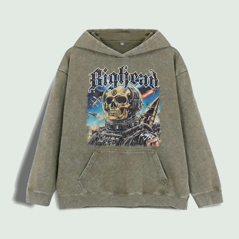 Bighead Astronaut Skull Graphic Hoodie 100% Cotton US Warehouse 6