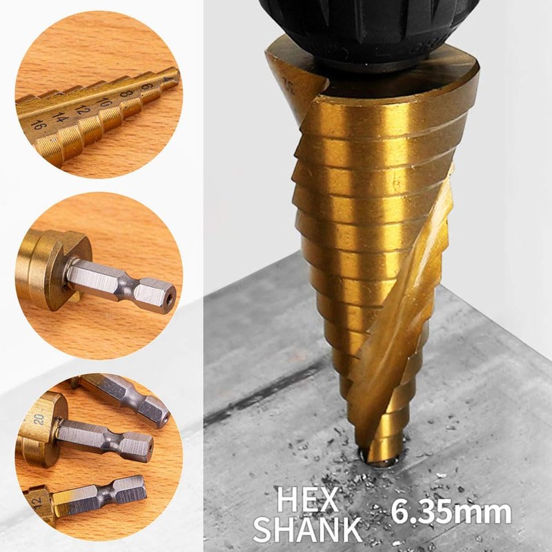 Fongmore 4-22mm HSS Titanium Coated Step Drill Bit High Speed