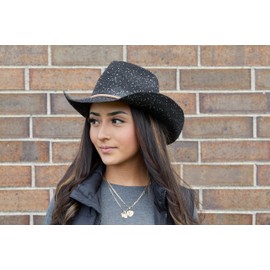 Funky Junque Black Straw Sequin Cowboy Hat for Women, Sparkly Rhinestone, Adjustable Fit, Perfect for Bachelorette Parties, Beach Wear - Sequin - Black