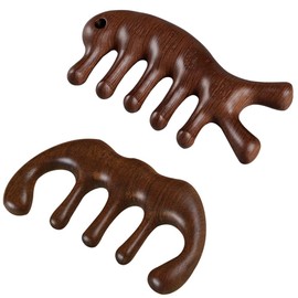 Massage Comb, Half Moon Comb, Set of 2, Hair Comb, Sandalwood Comb, Hair Care, Trigger Point Massage, Scalp Massage, Meridian Massage, Natural Wood, Multifunctional, Scalp Care, Face, Neck, Finger Decollete, Easy to Carry, Travel, Unisex, Natural Wood Color (1 Each of Tler + Small Dolphin)