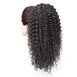 ColorfulPanda Afro Kinky Curly Ponytail for Black Women Drawstring Ponytail Synthetic Hair Extension Afro Drawstring Curly Ponytail with Clip-in Hairpiece (16 Inches,Black)