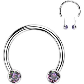 Covet Jewelry Titanium Threadless Horseshoe, Circular Barbells With Front Facing Bezel Set CZ (Vitrail Medium)