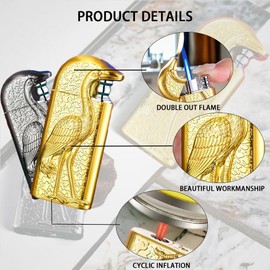 SMTSEC Crane Double Flame Dragon Lighter, Torch, Cool with Adjusting Flame Tool, Windproof, Jet, Lighters for Men, Funny, Refillable Butane Lighter (Gold)