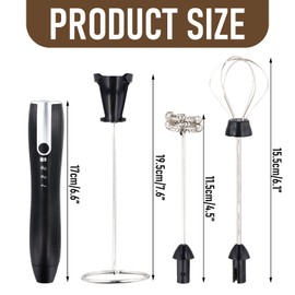 Milchaufschäumer Stab, 3-Gang USB Aufladbar Aufschäumer mit 2 Edelstahl-Schneebesen, Tragbarer Stab Schäumer mit Ständer, Handheld Elektrischer Milchaufschäumer für Matcha Latte, Kaffee, Cappuccino