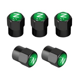 DXNQ 5 PCS Brass Tire Valve Stem Caps, Durable Chrome Plated Brass Tire Valve Stem Caps N2 Nitrogen Sign Logo on The Top, Metal Dustproof Tire Valve Covers with N2 Logo, Car Accessories (Black+Green)