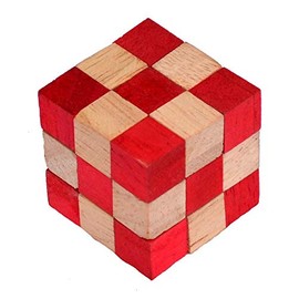 Snake Cube Red Small, Snake Cube Red Small Cube Snake Puzzle IQ Puzzle Cobra Cube Wooden Snake Cube 3 x 3 x 3 Brain Teaser IQ Test 3D Puzzle Children's Puzzle Wooden Toy