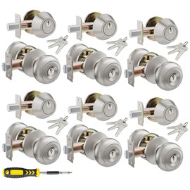 6 Set All Keyed Same Entry Door Knobs and Single Cylinder Deadbolt Combo Set for Entrance and Front Door, Keyed Alike Exterior Door Lock Set with Keys, Satin Nickel Deadbolt Lock and Door Knob Set