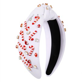 PHALIN Christmas Holiday Headband for Women Christmas Accessories White Candy Cane Knotted Headband (White Candy Cane)