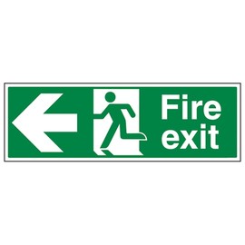 V Safety Fire Exit Arrow Left Sign - Landscape - 300mm x 100mm - 2mm Rigid Plastic, 14003AX-R2