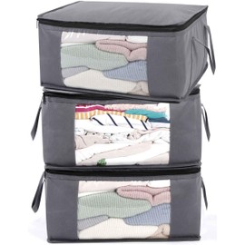 ABO Gear G01 Bins Bags Closet Organizers Sweater Clothes Storage Containers, 3pc Pack, Gray, 3 Count