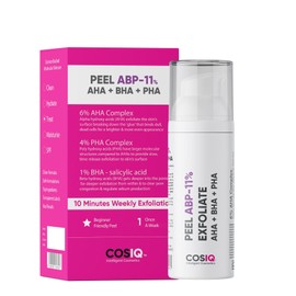 Cos-IQ® ABP 11% Beginner Friendly Exfoliating Peel AHA 6% + PH4% + BHA 1% Peeling Solution, 30ml for Glowing Skin, Smooth Texture & Pore Cleansing | Weekend Facial Exfoliator