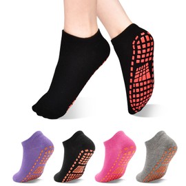 ELUTONG Yoga Socks Women's Stopper Socks Men's 2/4 Pairs Pilates Socks Non-Slip Socks for Yoga Pilates Trampoline Barre Fitness Hospital EU 39-46, #4 black + grey + pink + medium purple