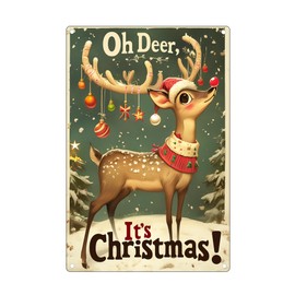 Metal Christmas Signs Christmas Vintage Metal Tin Signs Oh Deer It's Christmas Christmas Gifts Fawn Home Creative Art Decoration 8 X 12 In