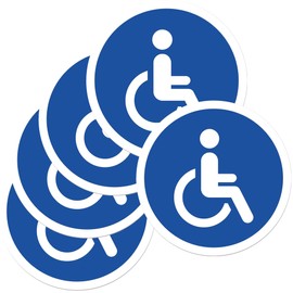 Luimode Wheelchair User Sticker, Car Sticker, Diameter 10 cm, Disabled Sign, Wheelchair User, Toilet Door Sticker with UV Protection for Outdoor Use, Indoor Use, Prohibited Sign, Pack of 5