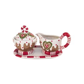 Blue Sky Claworks 20392 Gingerbread Creamer and Sugar with Tray