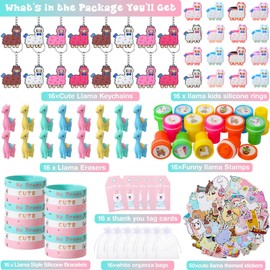 162 Pcs Birthday Gift Bag Filler Party Favors Sets with Keychain Ring Bracelet Stamp Erasers Sticker Bag Thank you tags For llama Alpaca Sloth Panda Theme Birthday Party Supplies Decor(Llama)