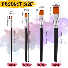 Sherr 48 Pieces Filbert Paint Brushes for Acrylic Painting, Large Synthetic Paint Brushes Bulk with Wooden Handle for Acrylic, Watercolor, Oil, Crafts, Face Body Art, for Kids Adults Artist(Flat)