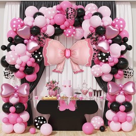 Pink Theme Birthday Balloons Garland Arch Kit, 143Pcs Pink Cartoon Mouse Birthday Party Decorations Balloons Girl ​Birthday Party Decorations Supplies