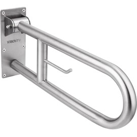 23.6 INCH Stainless Toilet Safety Rails, WochiTV Handicap Grab Bars for Elderly, Disabled Flip-Up Bathroom Grab Bar with Paper Holder,Toilet Handrails Hand Grips Handle Shower Assist Aid