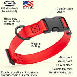 Dogline Biothane Waterproof Dog Collar with Quick Release Buckle Strong Coated Nylon Webbing with Odor- Proof for Easy Care Easy to Clean Fits Small Medium or Large Dogs, Red 1" W 15-23" L