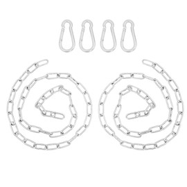 Geluode 2 PCS Meter Hanging Chair Chain With 4 PCS Carabiners,Silver Hanging Basket Chains Heavy Duty,Hammock Chain Stainless Steel For Garden Swing Chair Tree Swing Chandelier