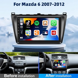 SIXTOP 2+64G Android 13 Car Stereo Radio for Mazda 6 2007-2012 Apple Carplay Android Auto GPS Navigation Mirror Link 9 inch Touch Screen FM RDS Bluetooth WiFi SWC +AHD Camera & MIC