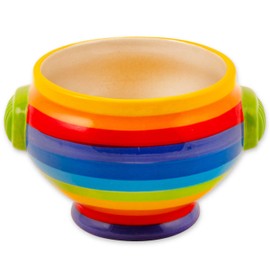 Hand Painted Rainbow Stripe Ceramic Soup Bowl (1)