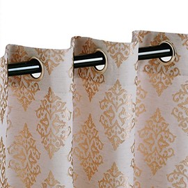 Superior Curtains, Window Treatments, Accents, Drapes Kitchen, Bedroom, Office, Living Room Windows, 6 Grommets, Chic Formal, Venetian Damask Jacquard Embroidered Curtains, Set of 2, 42" x 96", Gold