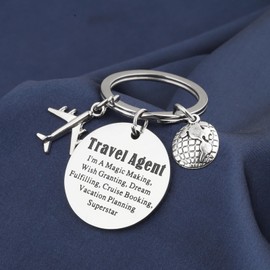 BEKECH Travel Agent Keychain Traveler's Gift Vacation Keychain Gift for Travel Agent Keying Airplane Charm (silver)