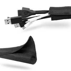 Qjaiune 10ft - 1/2 inch Black Cable Sleeves Cord Management, Split Sleeving Wire Protector Desk Cord Organizer, Self Wrapping Wire Loom for TV Computer USB Cable Power Cord Audio Video Cable