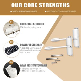 SimyVaid Door Closers,zinc Alloy Lasts 10 Years, 10 Minute Installation,Automatic Safety Spring Door Closer for All Types of Doors in Your Home, converts hinged Doors to Automatic Closing, （White）