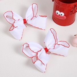 2pcs 5.5" Hair Bows for Girls Solid Stain Grosgrain Ribbon Alligator Clips Barrettes Hair Pins Large Handmade Hair Decor Accessories for Teen Toddler Girls Kids Women Set White