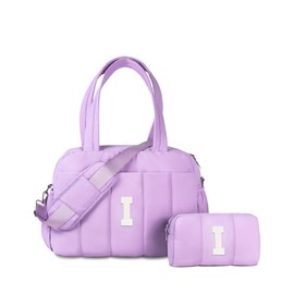 Vogewood Birthday Gifts for 6 7 8 9 10 11 12 13 14 Year Old Girl-Initial Lightweight Duffel Bag, Weekender Bag, Overnight Bag, Travel Bag with Makeup Bag, Tween Girl Trendy Stuff Gift (Letter I)