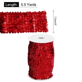 MECCANIXITY 5.5 Yards 3 Inch Elastic Sequins Trim 3 Row Flat Sequin Strip Paillette Sequins Fabric Ribbon for Crafts DIY Sequin Fringe Sewing Red