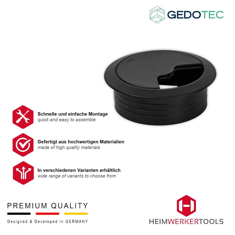 Gedotec Cable guide desk made of sturdy ABS plastic, pack