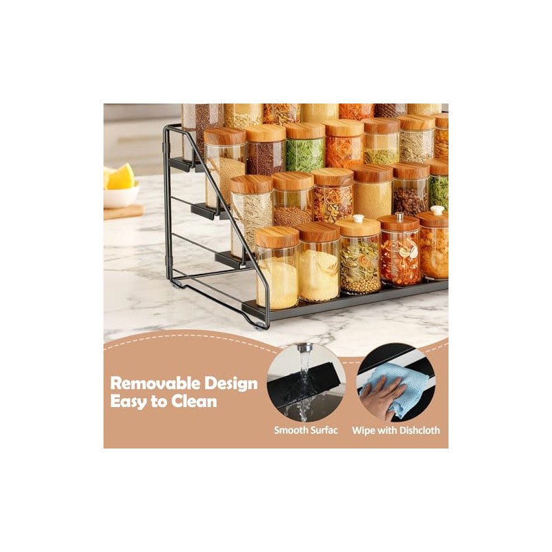 Spice Rack, 4 Tier Spice Rack, No Drilling, Metal, Adjustable,
