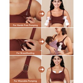 Pumping Bra Hands Free Comfort Seamless Nursing and Pumping Bra in One PatentedClasps Breast Pump Bra All Day Wear Brown XXL