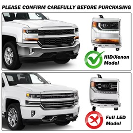 SOCKIR Headlight Assembly Fits for 2016 2017 2018 Chevy Silverado 1500 2019 Chevy Silverado 1500LD HID/Xenon Projector LED DRL Factory Headlamp Chrome Housing Right Passenger Side
