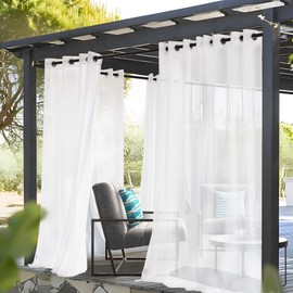Deconovo Outdoor Curtain Weatherproof with Eyelets Transparent Curtain Waterproof Curtains for Patios Gazebo Balcony Door 214 x 140 cm (Height x Width), White, Set of 2