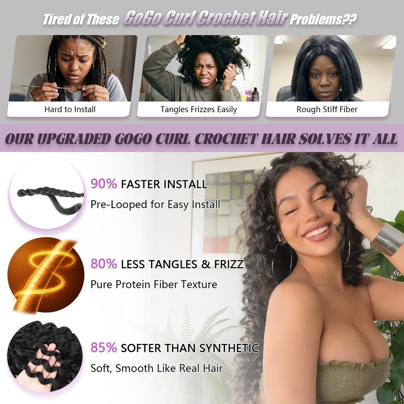 8 Packs Prelooped Boho Gogo Curl Crochet Hair(18 Inch, 4#)